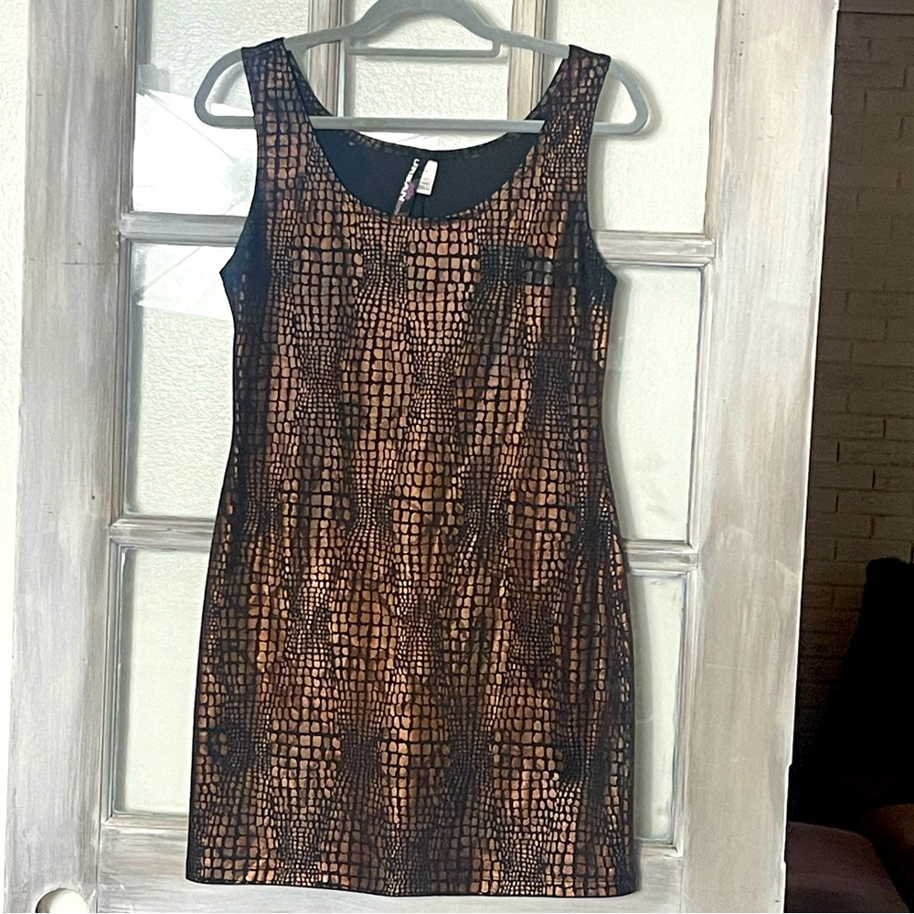 Tank Style Mini Dress Metallic Snakeskin Pattern Size Large